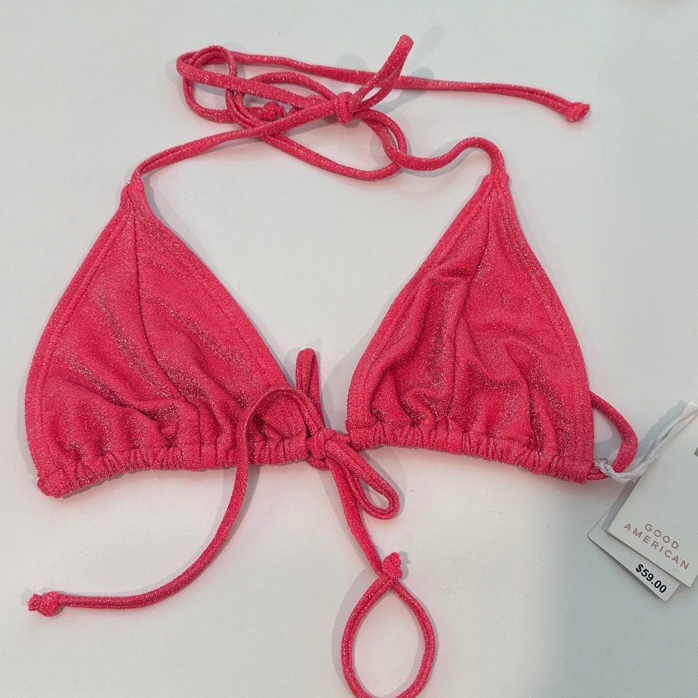 Good American Sparkle Triangle Bikini Top Fiery Coral Pink GSW0746 New Size‎ 2